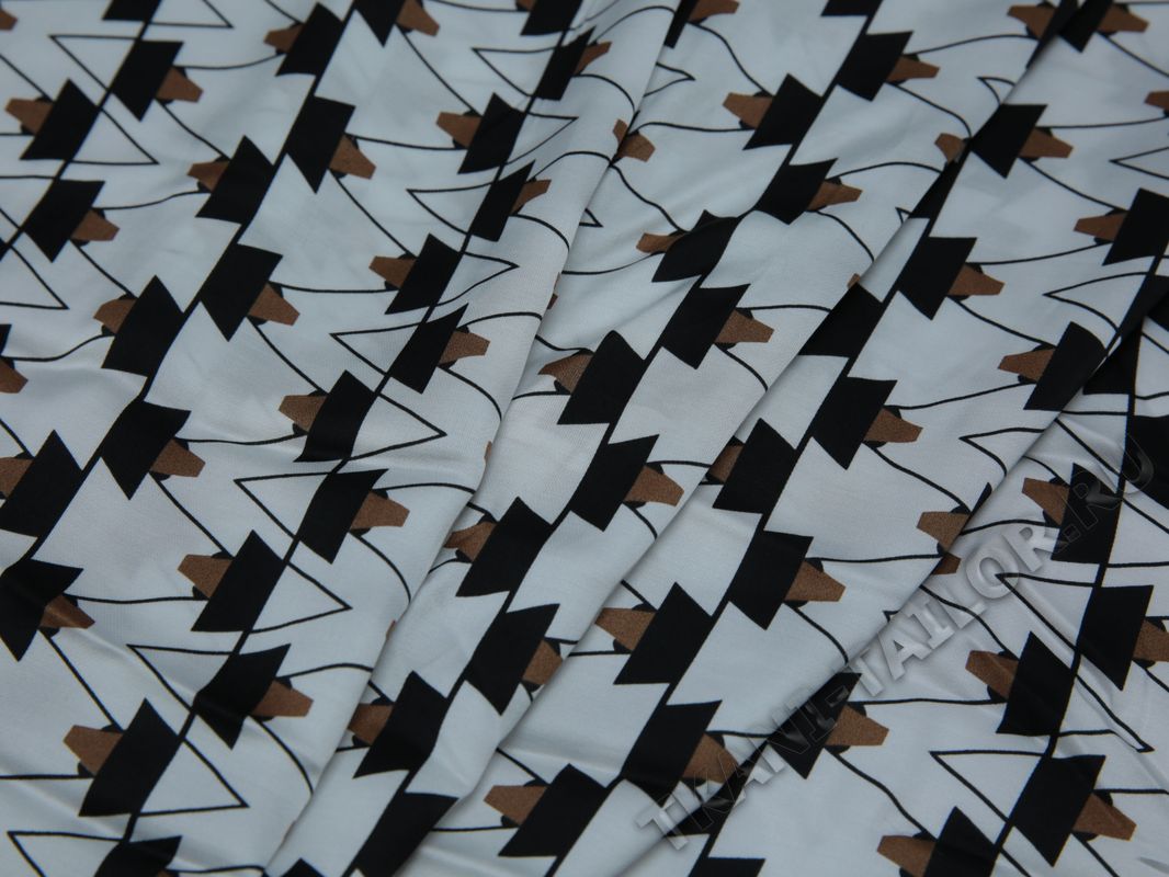 Плательная ткань вискозная белая черно-коричневый принт - фото 3