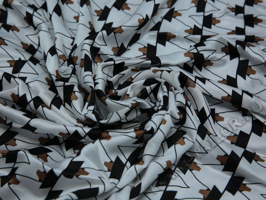 Плательная ткань вискозная белая черно-коричневый принт - фото 4