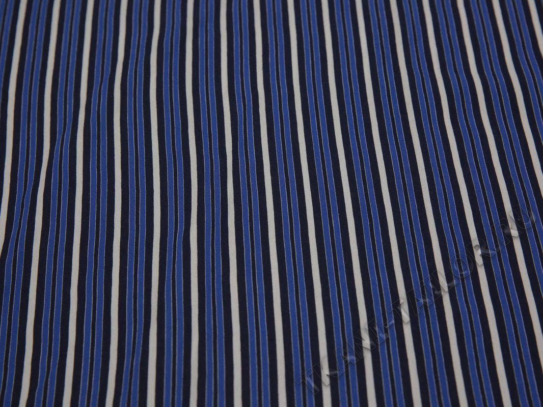 Рубашечная ткань хлопковая синяя в белую полоску - фото 2