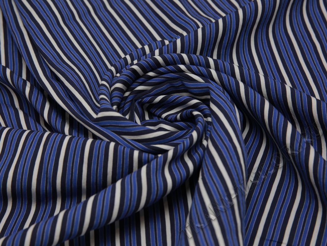 Рубашечная ткань хлопковая синяя в белую полоску - фото 4