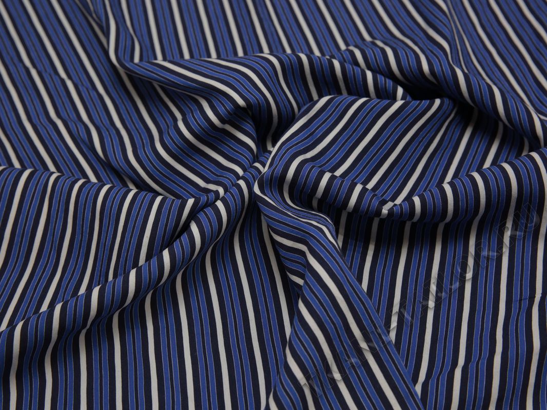 Рубашечная ткань хлопковая синяя в белую полоску - фото 5