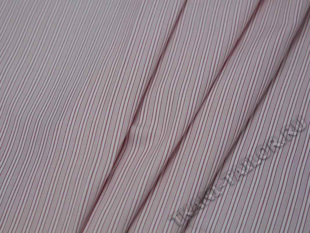 Рубашечная ткань хлопковая розовая в белую полоску - фото 3