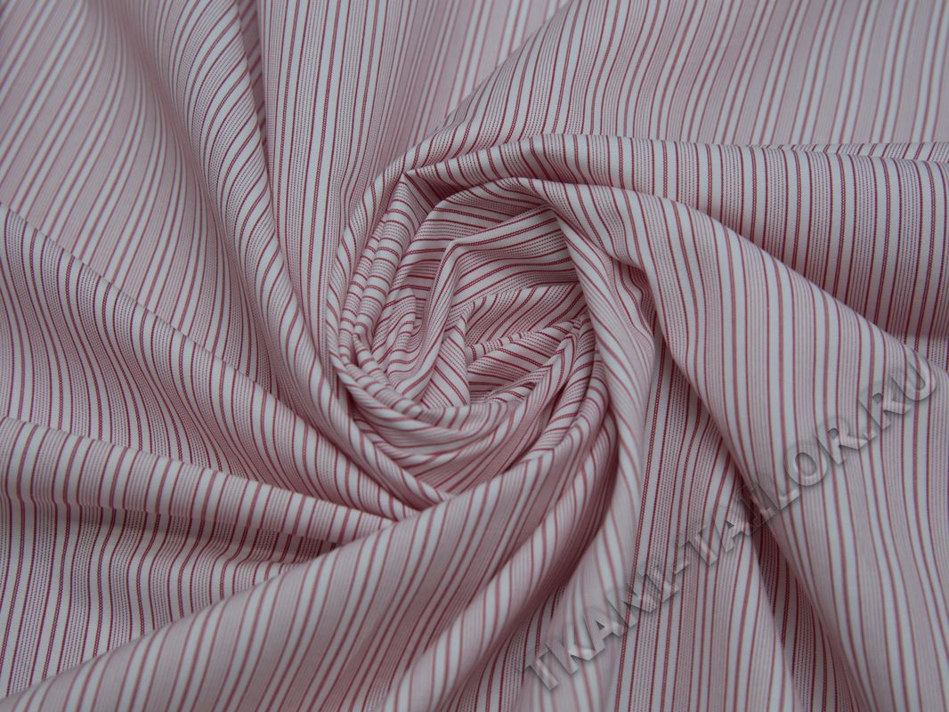 Рубашечная ткань хлопковая розовая в белую полоску - фото 4
