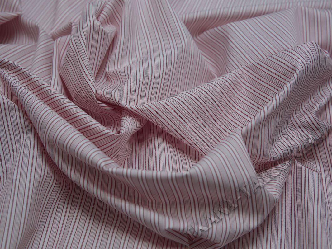 Рубашечная ткань хлопковая розовая в белую полоску - фото 5