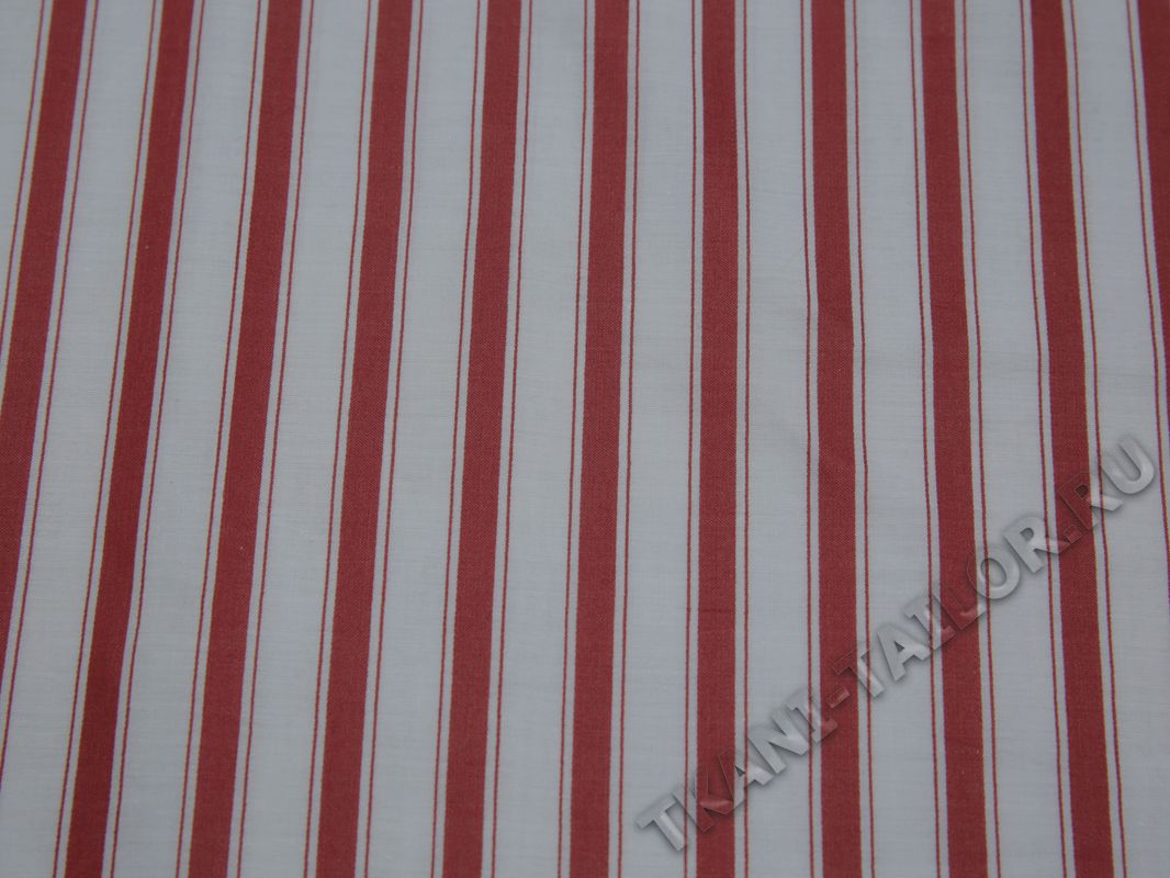 Рубашечная ткань хлопковая белая в красную полоску - фото 2