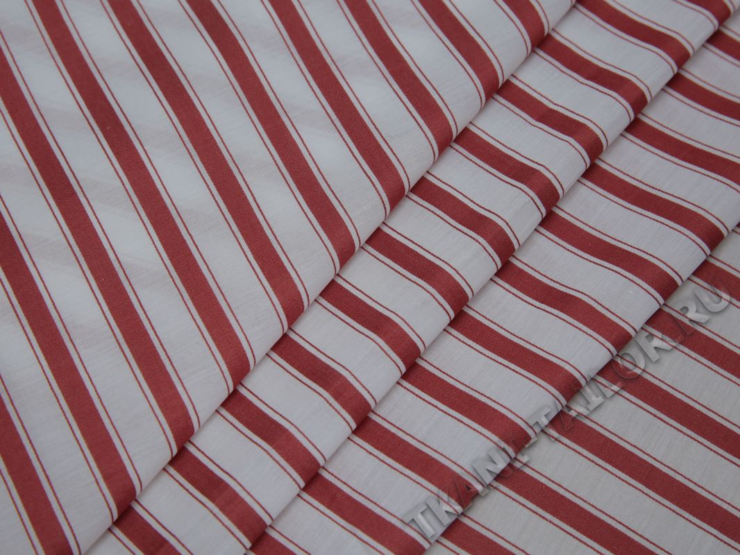 Рубашечная ткань хлопковая белая в красную полоску - фото 1