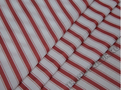 Рубашечная ткань хлопковая белая в красную полоску