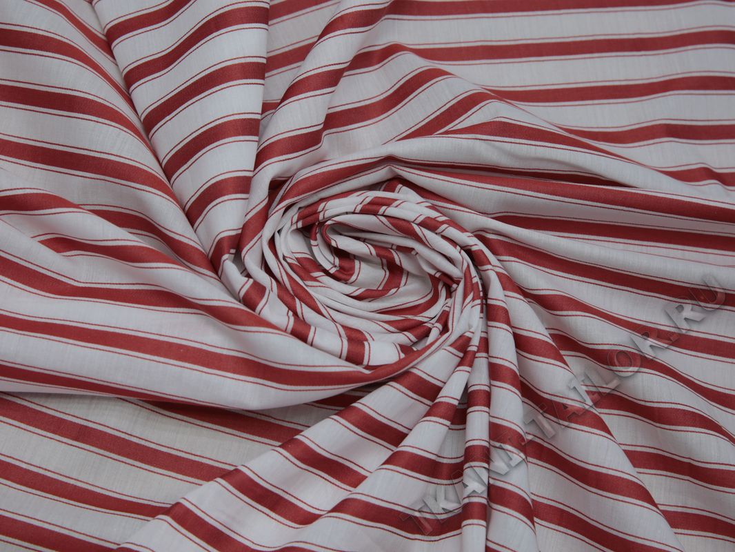 Рубашечная ткань хлопковая белая в красную полоску - фото 4