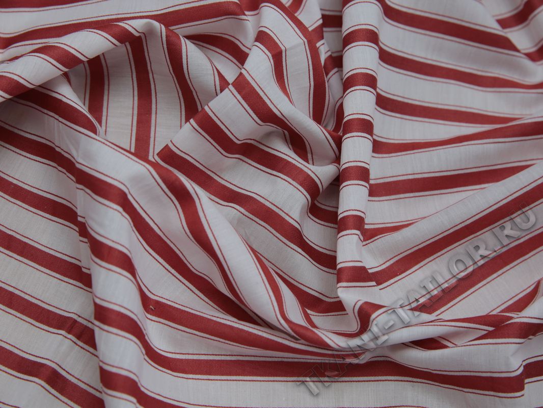 Рубашечная ткань хлопковая белая в красную полоску - фото 5