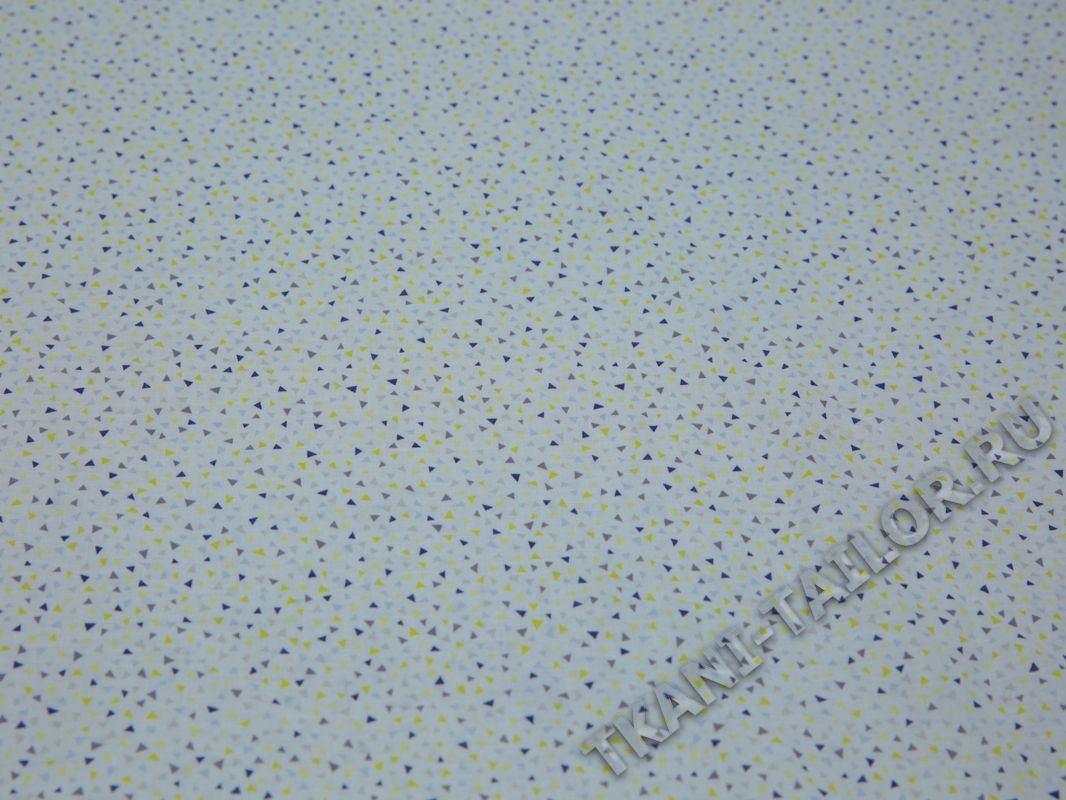 Рубашечная ткань хлопковая белая принт мелкий треугольник - фото 2