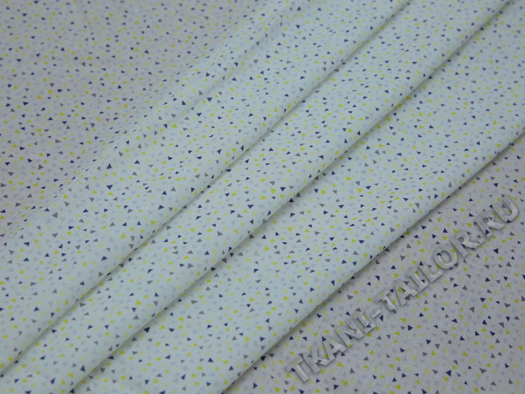 Рубашечная ткань хлопковая белая принт мелкий треугольник - фото 3