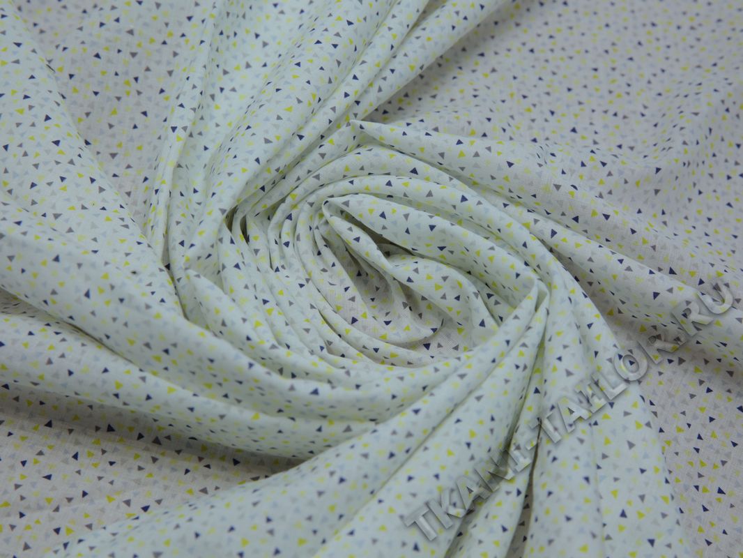 Рубашечная ткань хлопковая белая принт мелкий треугольник - фото 4