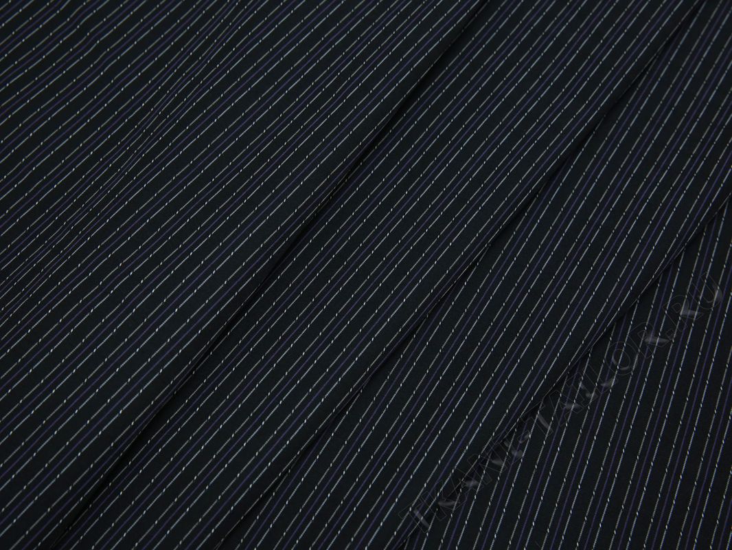 Рубашечная ткань хлопковая черная в тонкую белую полоску - фото 3