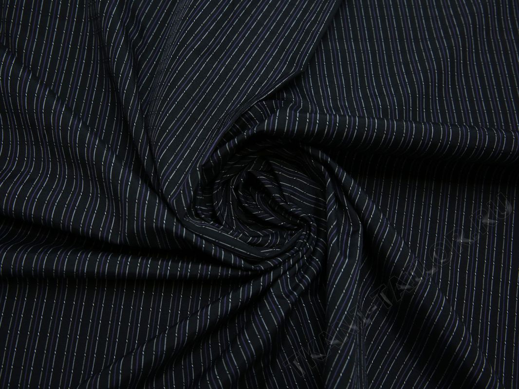 Рубашечная ткань хлопковая черная в тонкую белую полоску - фото 4