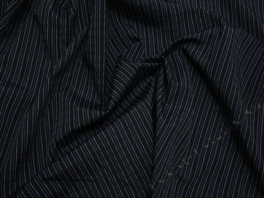 Рубашечная ткань хлопковая черная в тонкую белую полоску - фото 5