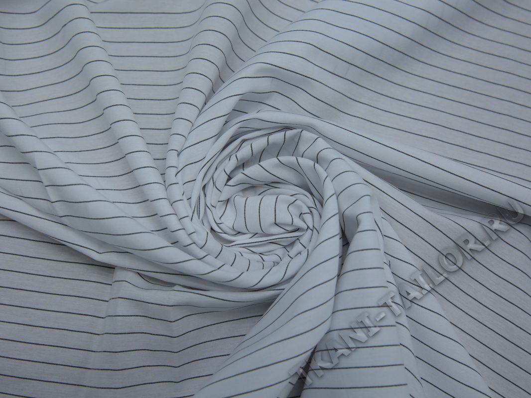 Рубашечная ткань хлопковая белая в тонкую серую полоску - фото 4