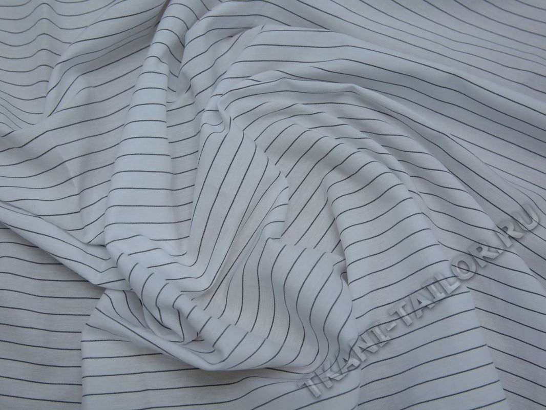 Рубашечная ткань хлопковая белая в тонкую серую полоску - фото 5