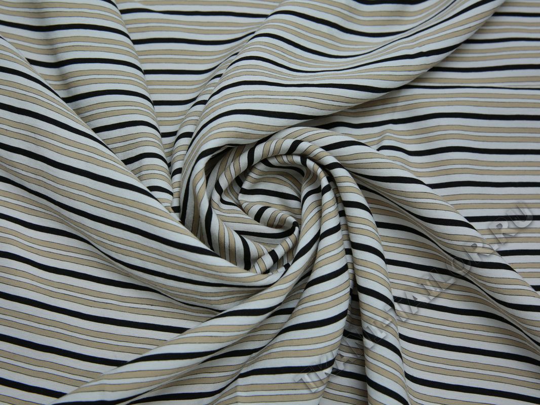 Рубашечная ткань хлопковая белая в бежевую полоску - фото 4
