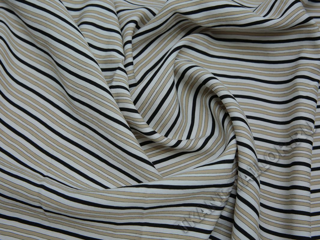 Рубашечная ткань хлопковая белая в бежевую полоску - фото 5