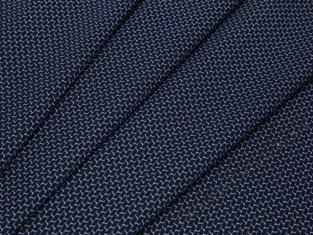 Рубашечная ткань хлопковая синяя белый геометрический принт - фото 3