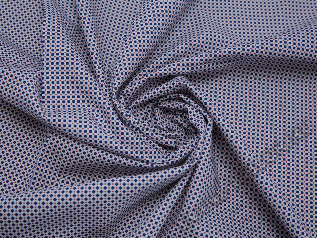 Рубашечная ткань хлопковая белая с синими ромбами и красными точками - фото 4
