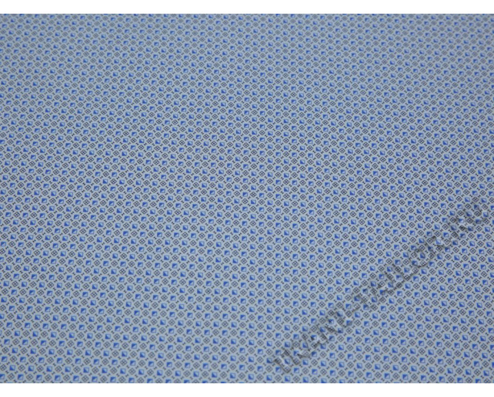 Рубашечная ткань хлопковая белая мелкий геометрический принт синего цвета