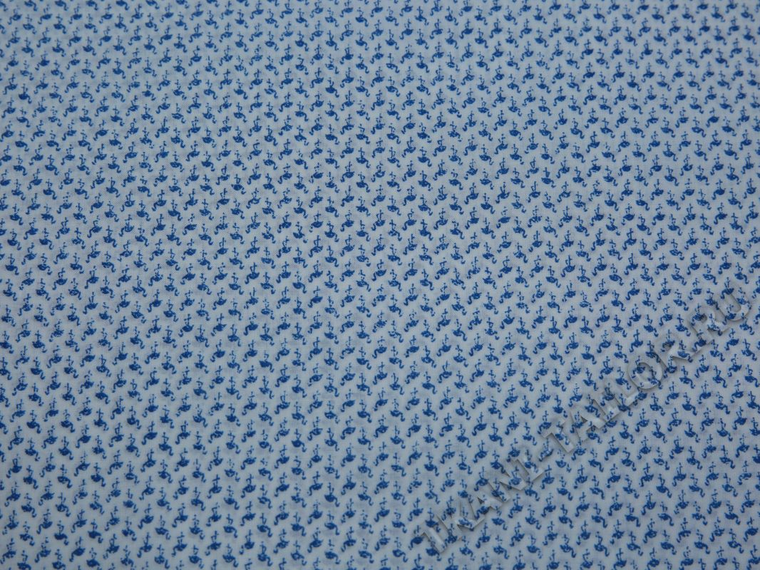 Рубашечная ткань хлопковая белая с голубыми фламинго - фото 2