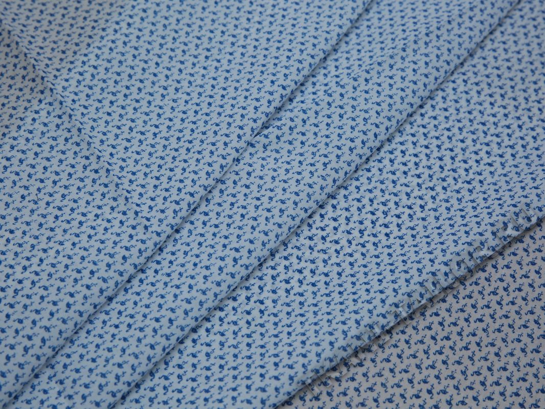 Рубашечная ткань хлопковая белая с голубыми фламинго - фото 3