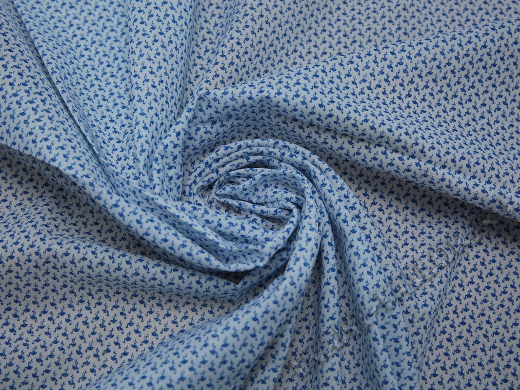 Рубашечная ткань хлопковая белая с голубыми фламинго - фото 4
