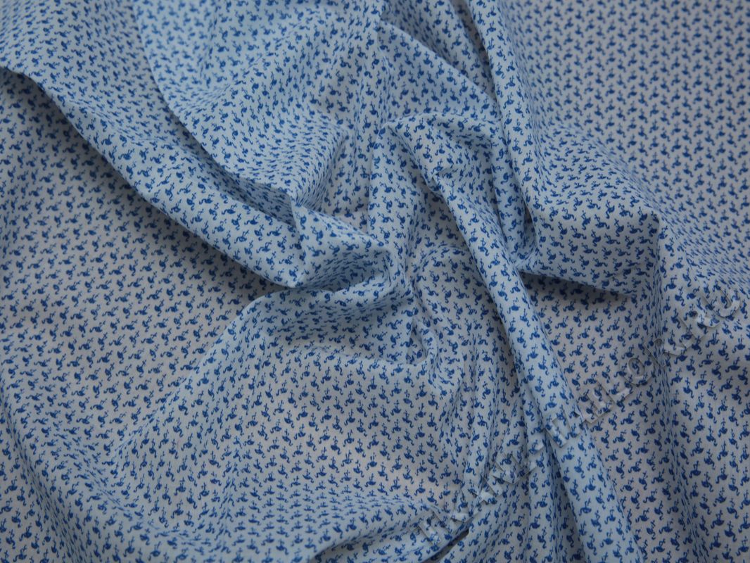 Рубашечная ткань хлопковая белая с голубыми фламинго - фото 5