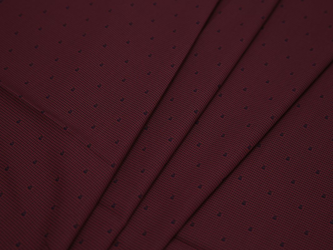 Рубашечная ткань хлопковая бордовая в черный горох - фото 3