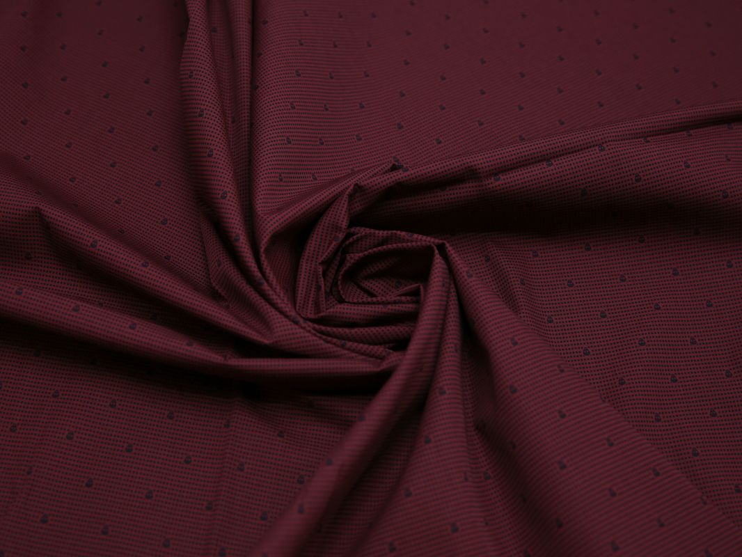 Рубашечная ткань хлопковая бордовая в черный горох - фото 4