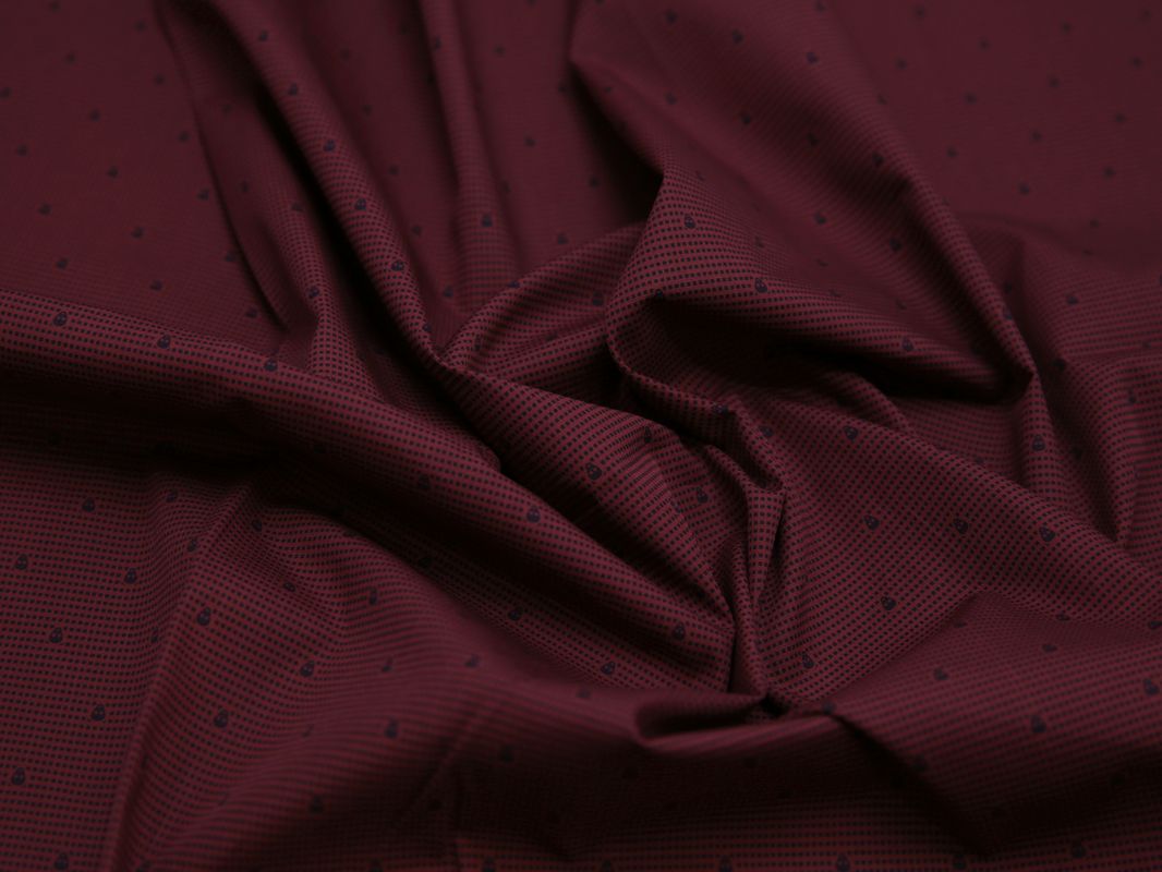 Рубашечная ткань хлопковая бордовая в черный горох - фото 5