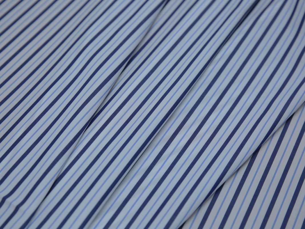 Рубашечная ткань хлопковая белая в синюю полоску - фото 3