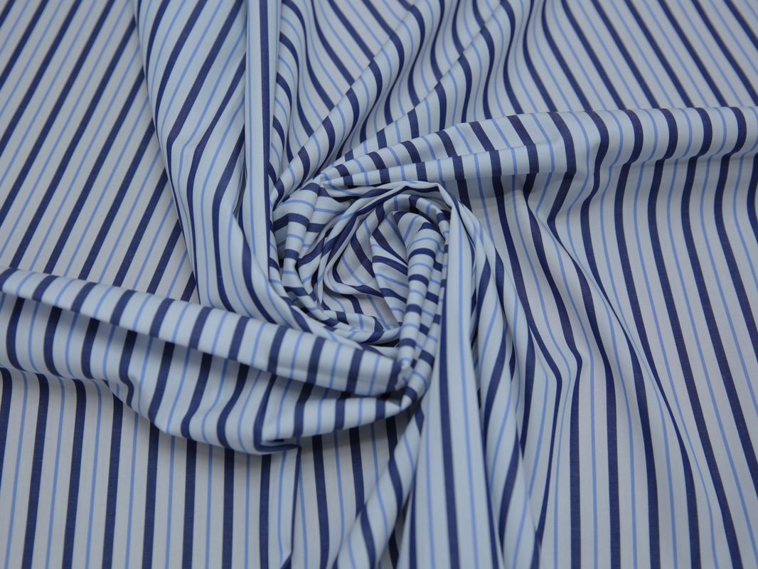Рубашечная ткань хлопковая белая в синюю полоску - фото 4