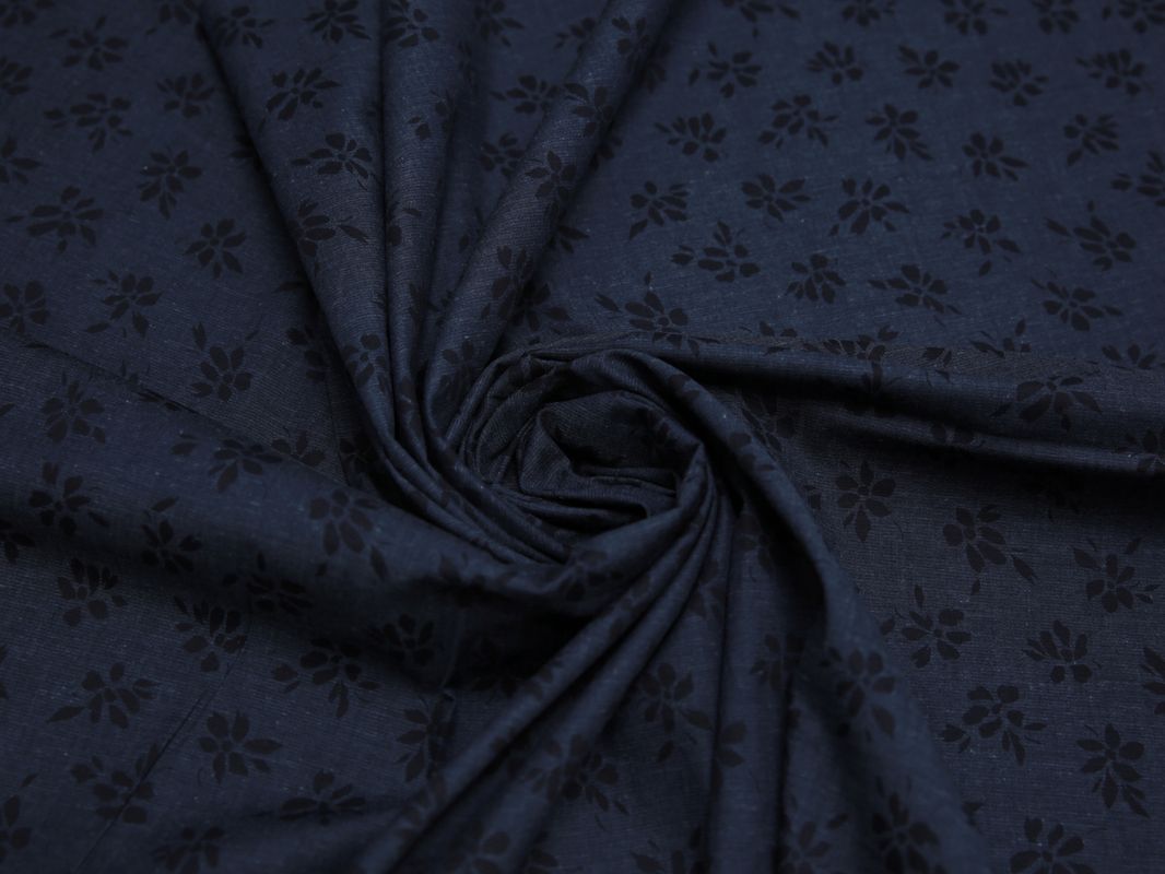 Рубашечная ткань хлопковая серая с черными листьями - фото 4