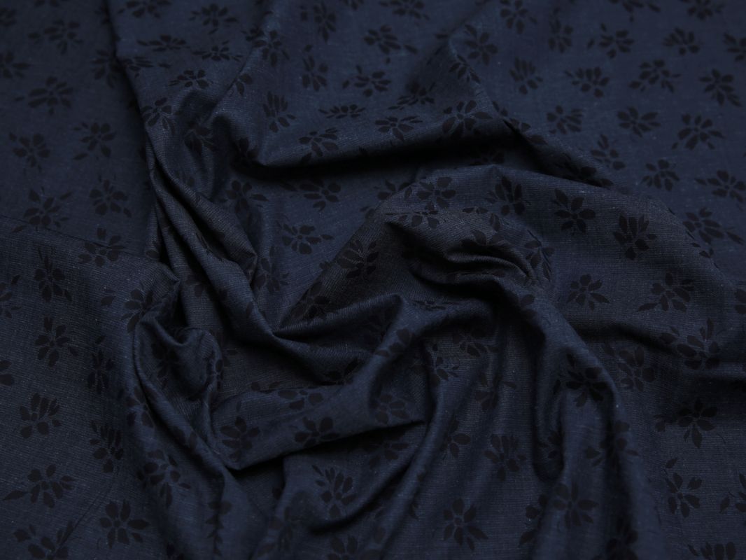 Рубашечная ткань хлопковая серая с черными листьями - фото 5