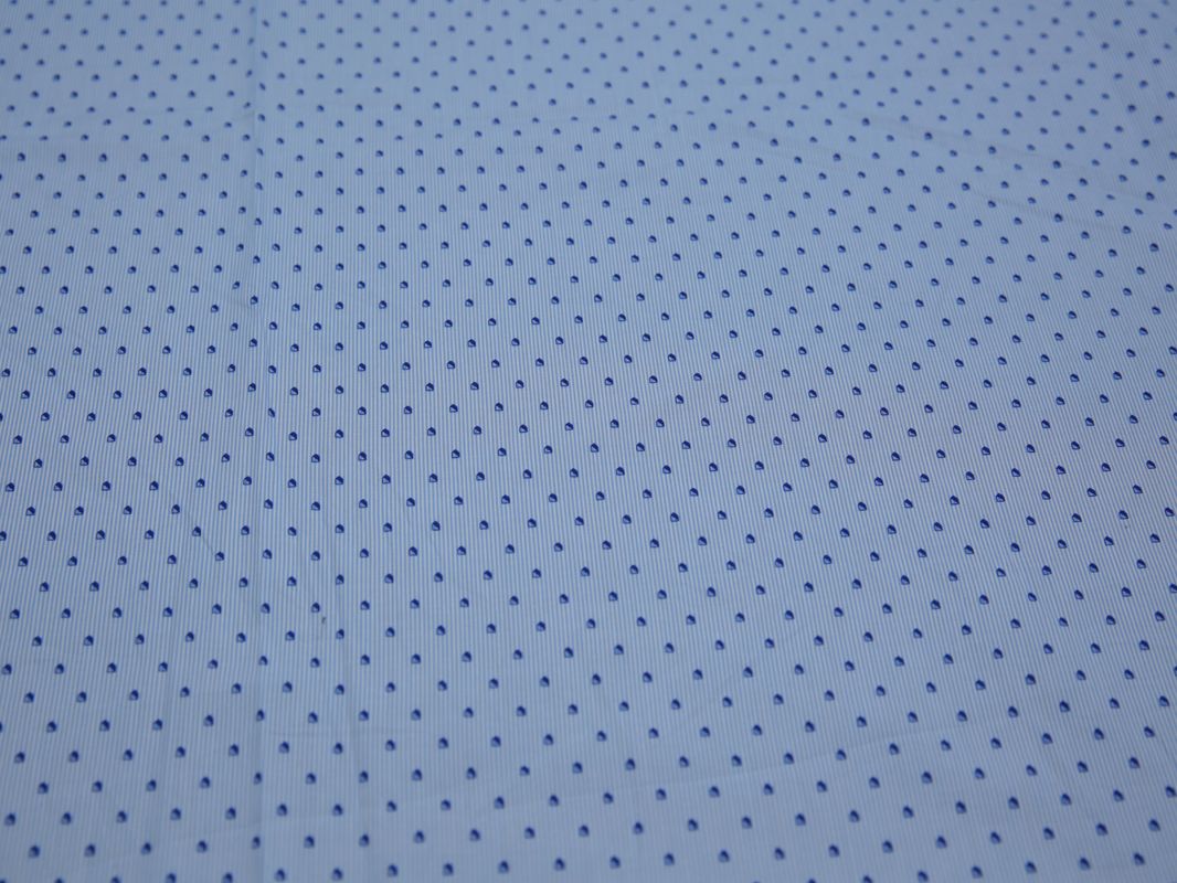 Рубашечная ткань хлопковая голубая в синий горох - фото 2