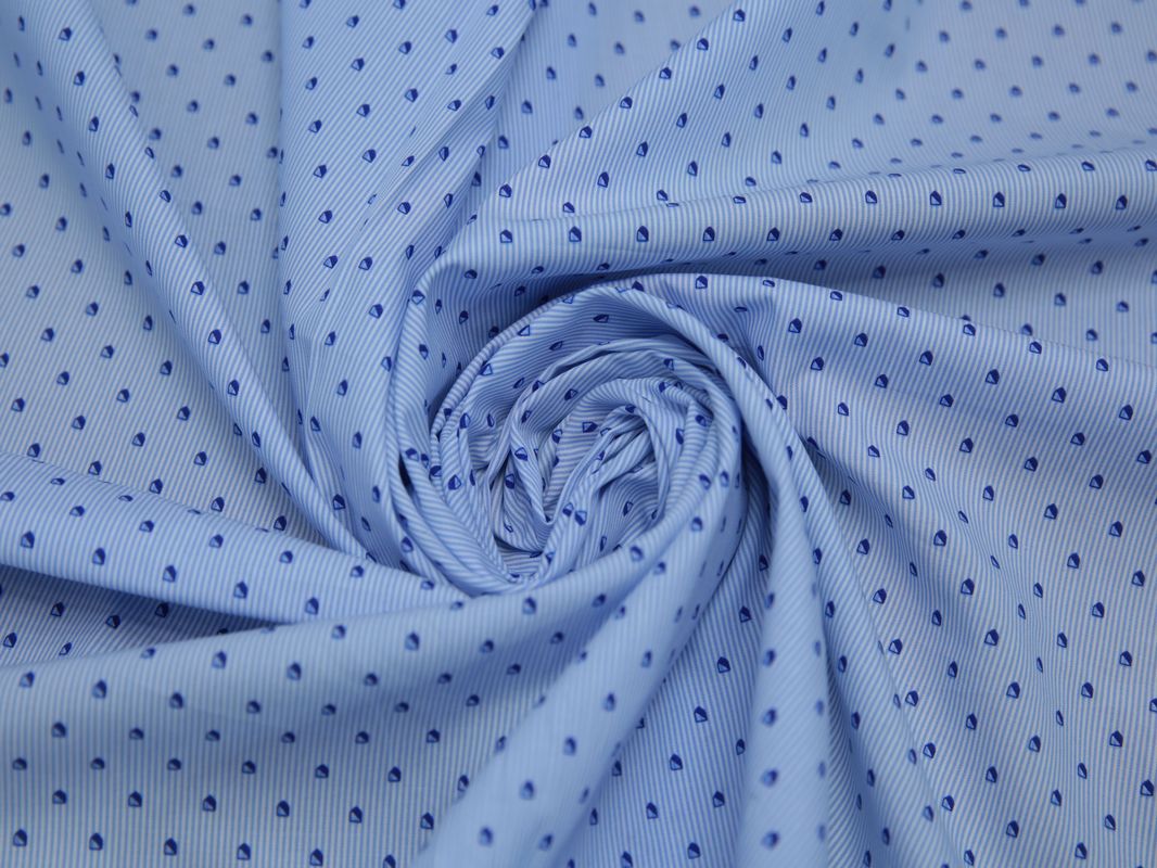 Рубашечная ткань хлопковая голубая в синий горох - фото 4