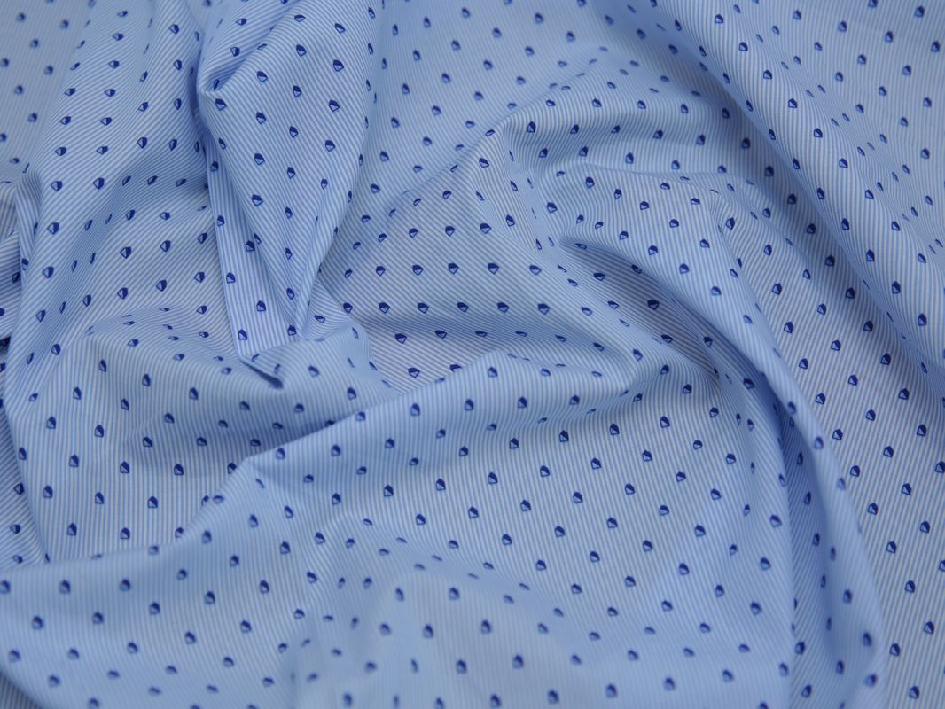 Рубашечная ткань хлопковая голубая в синий горох - фото 5