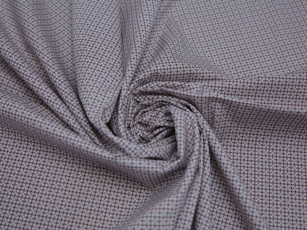 Рубашечная ткань хлопковая белая с брусничным геометрическим рисунком - фото 4