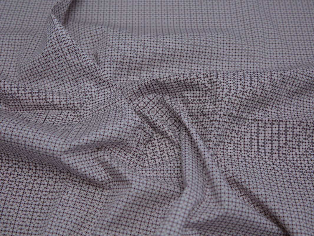 Рубашечная ткань хлопковая белая с брусничным геометрическим рисунком - фото 5