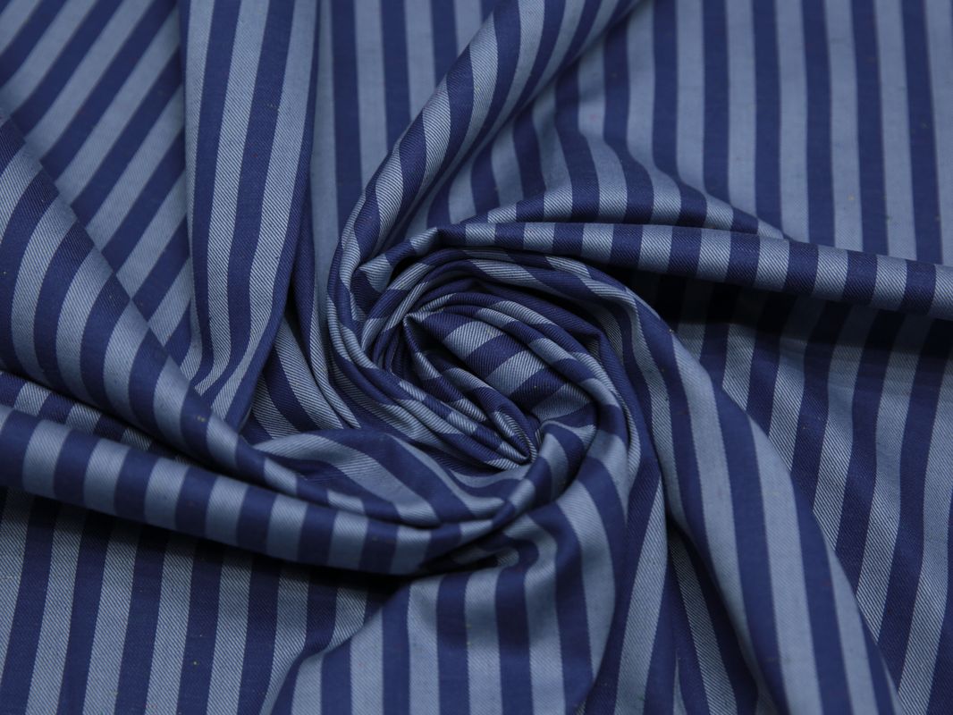 Рубашечная ткань хлопковая синяя в серую полоску - фото 4