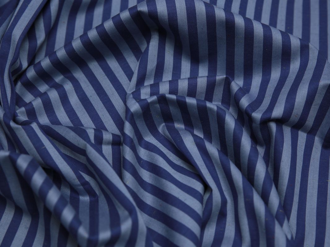 Рубашечная ткань хлопковая синяя в серую полоску - фото 5