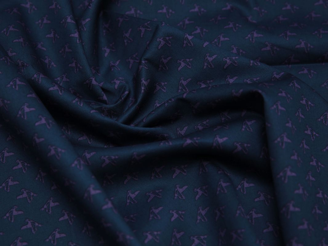 Рубашечная ткань хлопковая синяя фиолетовый принт - фото 5