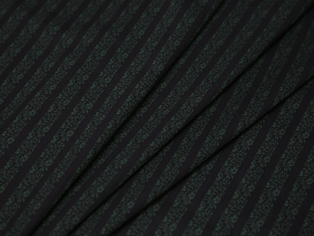Рубашечная ткань хлопковая зеленая в коричневую полоску - фото 1