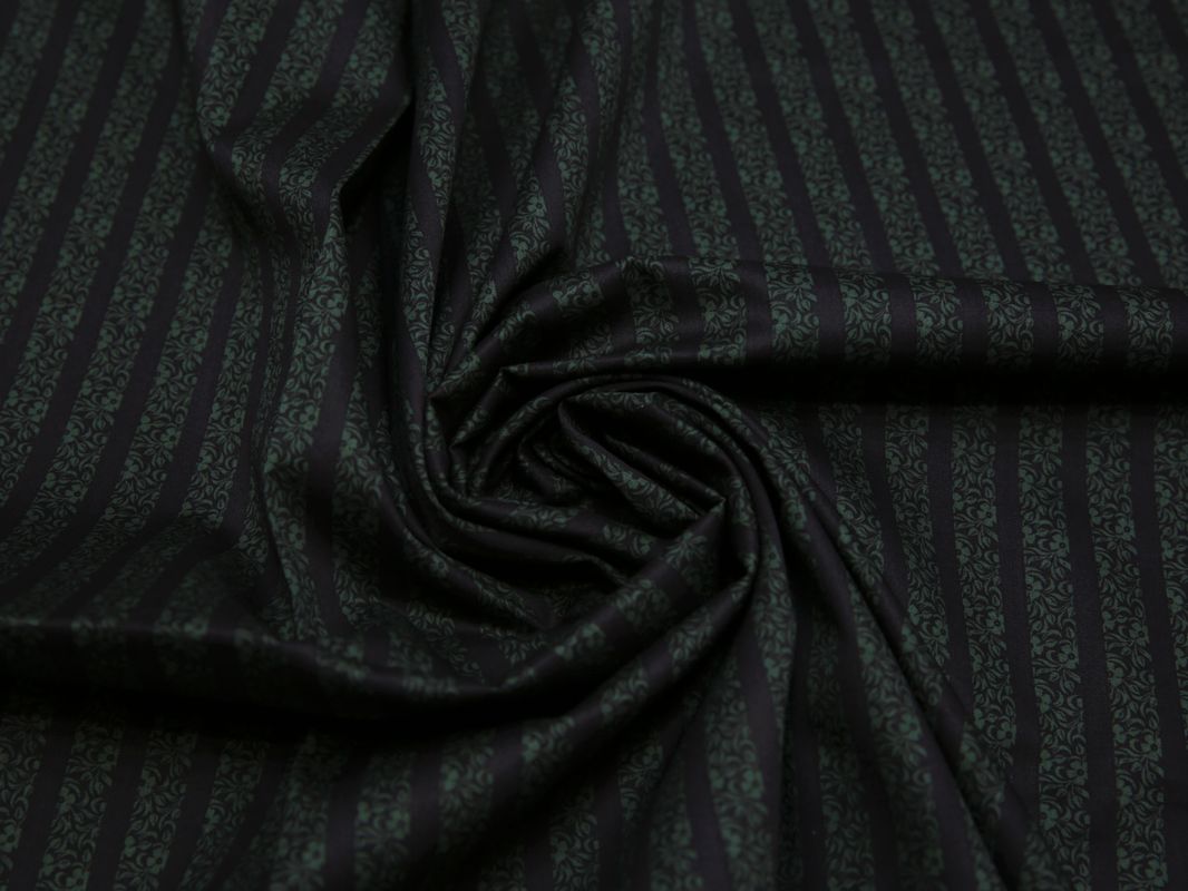 Рубашечная ткань хлопковая зеленая в коричневую полоску - фото 4