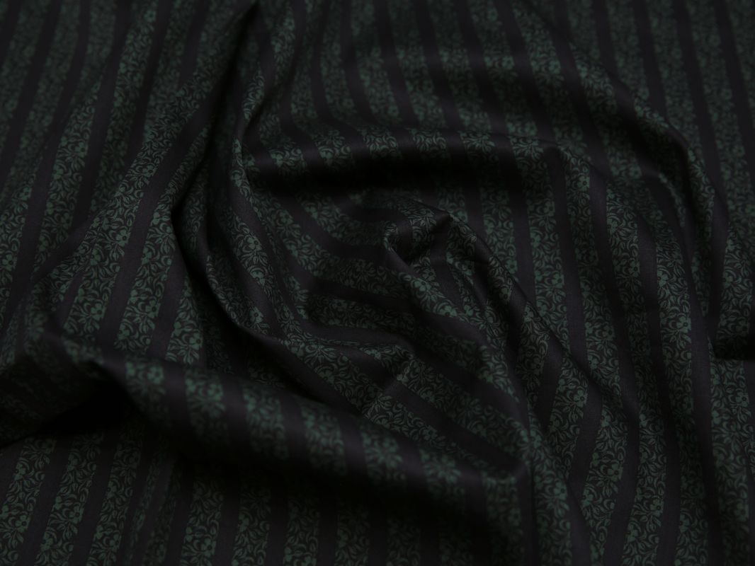 Рубашечная ткань хлопковая зеленая в коричневую полоску - фото 5