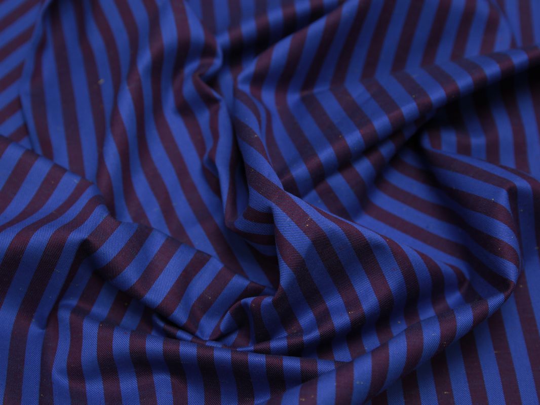Рубашечная ткань хлопковая синяя в бордовою полоску - фото 5