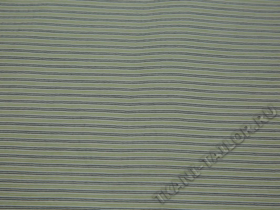 Рубашечная ткань вискозная бежевая в оливковую полоску - фото 2
